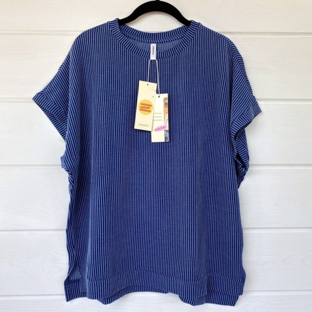 Oversized‎ Slouchy Short Sleeve Textured Stretch Tunic Top M Minimalist Vacation